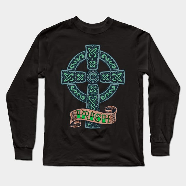 Celtic Cross Irish St Patrick's Day Long Sleeve T-Shirt by BlackRavenOath